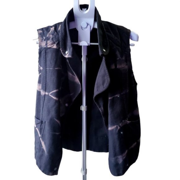 ARITZIA Wilfred Free Blk Tie Dye Linen Cotton Moto Vest, XXS - Picture 4 of 9